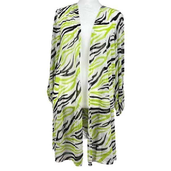 NWT Multiples Going Green Sheer Open Front Zebra Cardigan Large - Picture 1 of 12